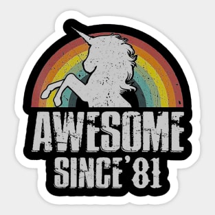 38th Birthday Gift Awesome Since 1981 Unicorn Vintage Sticker